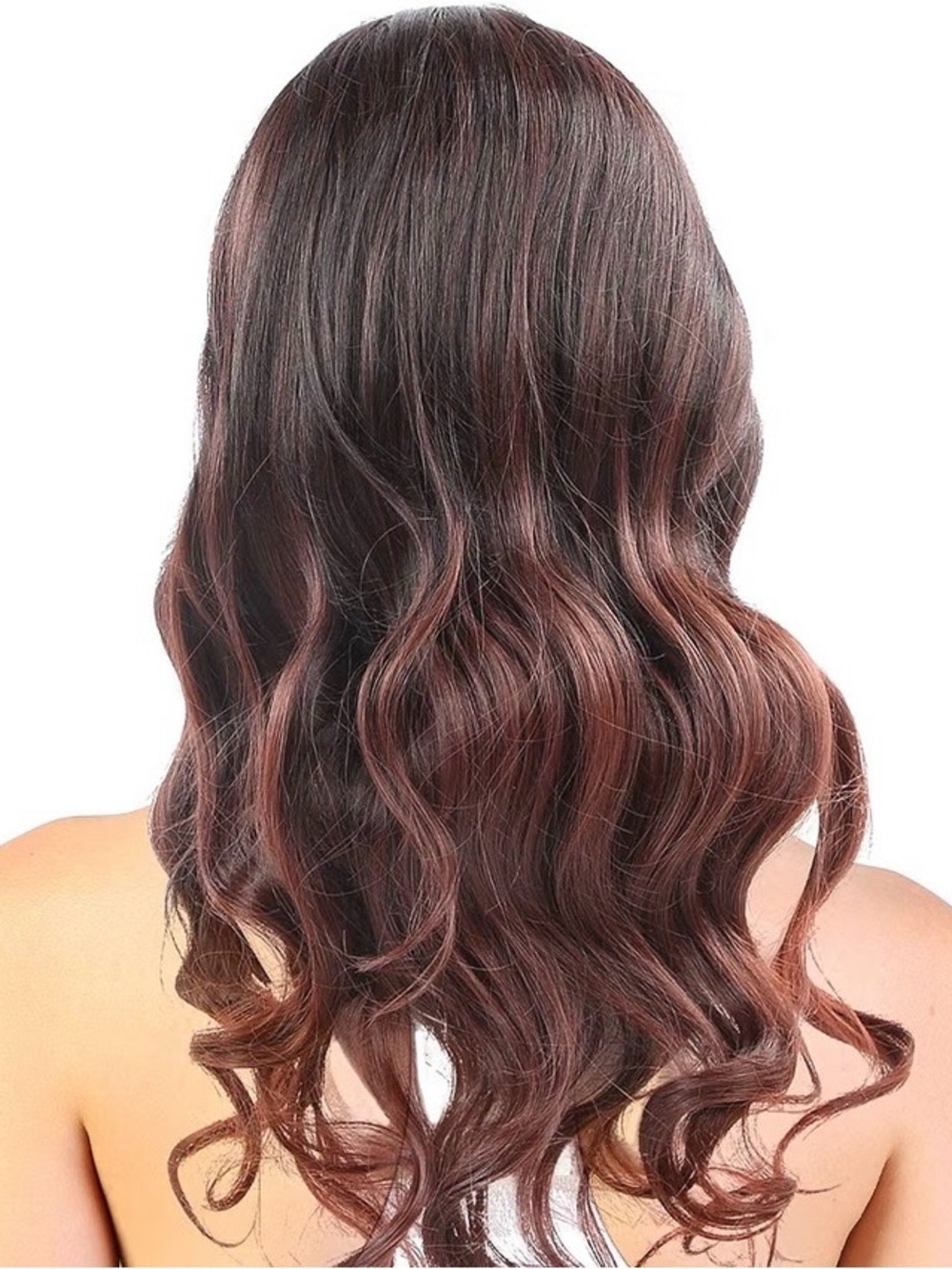 New 22" Wavy Ombre Wig - Dark Brown to Auburn Red Long Synthetic Hairpiece